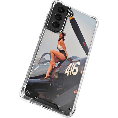 1940s Navy Pin-Up Girl On Corsair Fighter Plane Galaxy S21 Plus 5G Clear Case